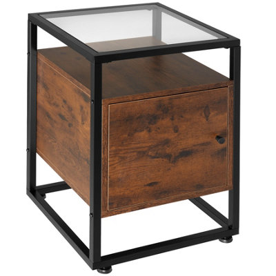 Nightstand Dudley with 3 shelves, magnetic door - Industrial wood dark, rustic