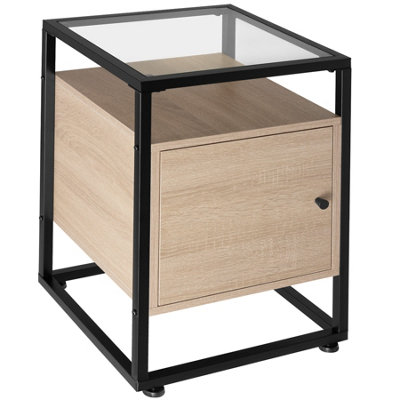 Nightstand Dudley with 3 shelves, magnetic door - industrial wood light, oak Sonoma