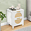 Nightstand Table Bedside Cabinet with 2 Rattan Drawers Wooden Accent Side Table