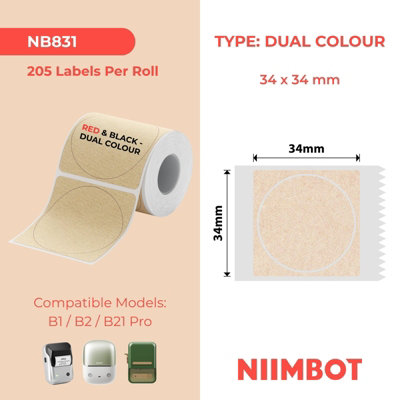 NIIMBOT B Pro Range 34x34mm Kraft Round Dual Colour Red & Black Text ...