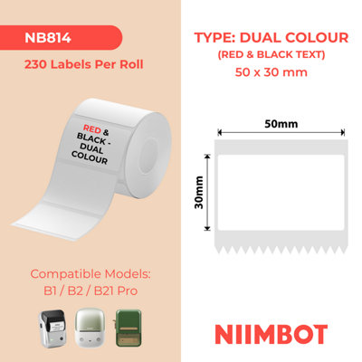 NIIMBOT B Pro Range 50x30mm White Dual Colour Red & Black Text Labels ...