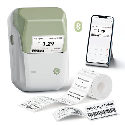 NIIMBOT B1 Bluetooth Thermal Label Printer with Starter Roll Green White