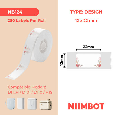NIIMBOT D Range 12x22mm Spring Red Thermal Labels, Roll of 250