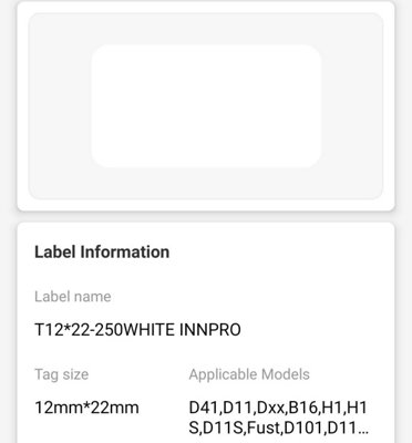 NIIMBOT D Range 12x22mm White Thermal Labels, Roll of 250