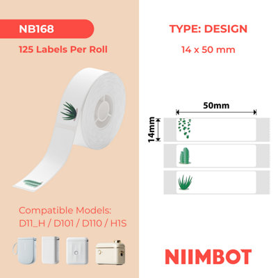 NIIMBOT D Range 14x50mm Succulent B Thermal Labels, Roll of 125