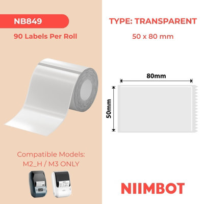 NIIMBOT M Range 50x80mm Transparent Thermal Transfer Labels, Roll of 90