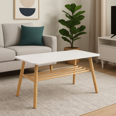 Nikko Bamboo Coffee Table With Shelf,White/Bamboo DIY at B&Q