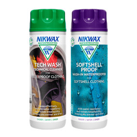Nikwax Tech Wash/Softshell Proof Twin Pack For Cleaning and waterproofing your Softshell Value Pack - 0.3lt