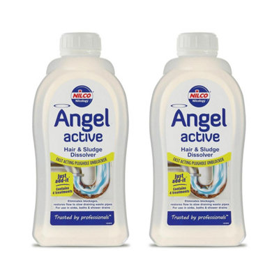 Nilco Angel Active 2L Hair Sludge Dissolver Fast Act Plughole Unblocker 2x1Litre