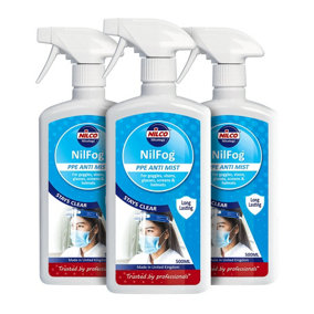 Nilco Nilfog PPE Anti Mist Spray 1.5L Liquid 500mL x3 Glasses Visors Cleaner