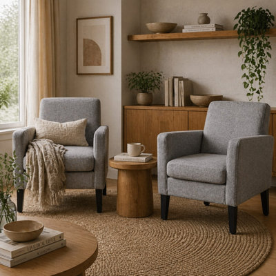 Nimi Set of 2 Light Grey Modern Accent Armchairs with Black Legs ...