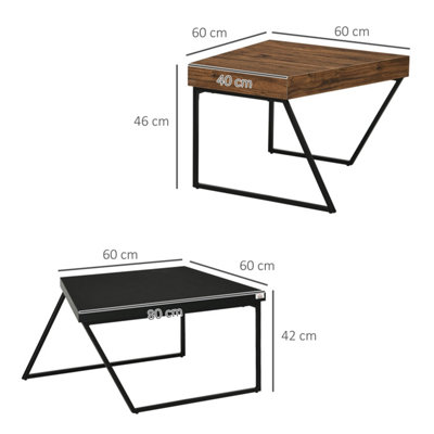 Nimolo Elel Set of 2 Industrial Nesting Coffee Tables - Rustic Brown and Black, Thick Tops, Hairpin Legs