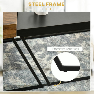 Nimolo Elel Set of 2 Industrial Nesting Coffee Tables - Rustic Brown and Black, Thick Tops, Hairpin Legs