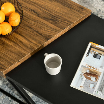 Nimolo Elel Set of 2 Industrial Nesting Coffee Tables - Rustic Brown and Black, Thick Tops, Hairpin Legs
