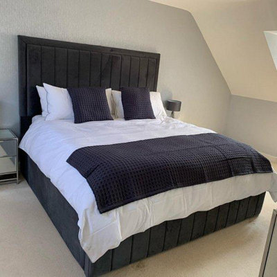 Nina Extra Tall Headboard Bed - Modern Lined Panel Design with Metal ...
