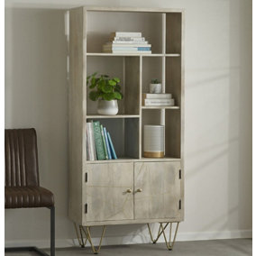 Nirvana Solid Light Mango Wood Multi Shelf Bookcase With 2 Doors