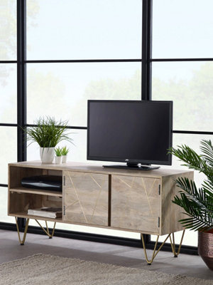 Nirvana Solid Mango Wood 2 Shelves And 2 Doors Plasma Media Unit