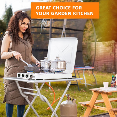 Outdoor Cooking With Regulator 4 Burner Propane Gas Stove 40,000 BTU - Portable Outdoor Cooktop With Electronic Ignition 2nd Hand