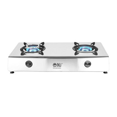 NJ-200 Gas Stove 2 Burner Stainless Steel Cooktop 70cm Piezo Ignition Outdoor LPG 8 kW