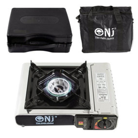 NJ-500 Portable Camping Gas Stove Single Burner Cooker 2.2kW Stainless Steel with Carry Case + Bag