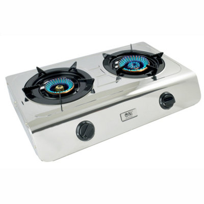 NJ-60SD Portable 2 Burner Gas Stove Stainless Steel 60 cm Indoor LPG Hob 7.7kW