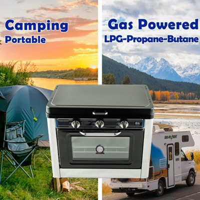 NJ CO-01 Portable Camping 2in1 Gas Oven and Stove 2 Burners for Outdoor