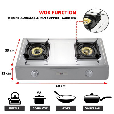 NJ NGB-200 Portable Gas Stove 2 Burner LPG Outdoor Cooktop Stainless Steel 7.2kW