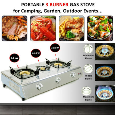 NJ NGB-300 Camping Gas Stove 3 Burner Portable Outdoor Cooker LPG 8.0kW