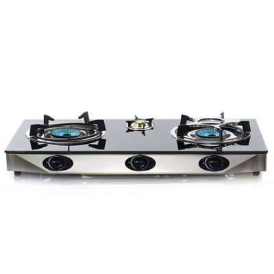 NJ NGB-S3 Portable 3 Burner Gas Hob Black Glass Indoor Caravan Gas Stove LPG 7.8kW