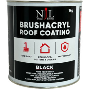 NJL Brushacryl One Coat Leaksealer Waterproof Roof Coating  Fibre Reinforced Black 1KG