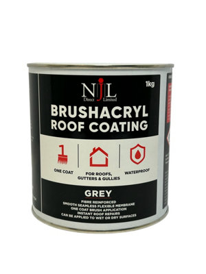 NJL Brushacryl One Coat Leaksealer Waterproof Roof Coating Fibre Reinforced Grey 1KG