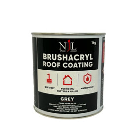 NJL Brushacryl One Coat Leaksealer Waterproof Roof Coating Fibre Reinforced Grey 1KG