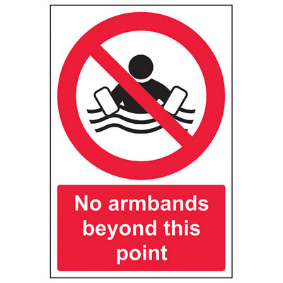 No Armbands Beyond Point Water Sign Adhesive Vinyl 200x300mm (x3