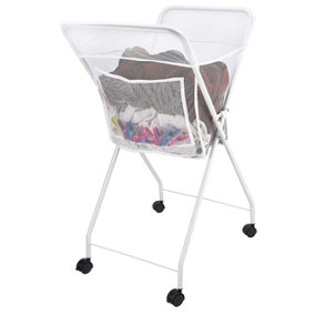 No Bend Laundry Basket on Wheels - Lightweight Foldable Washing Trolley, Holds up to 14KG, White, H87 x W56 x D46cm