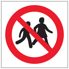 No Children Logo Prohibited Restricted Access Sign - Adhesive Vinyl - 100x100mm (x3)