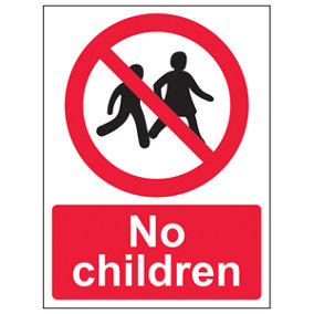 No Children Prohibited Access Sign - Adhesive Vinyl - 300x400mm (x3)