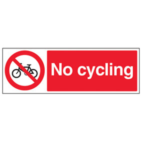 No Cycling Prohibited Public Safety Sign - Adhesive Vinyl - 300x100mm (x3)