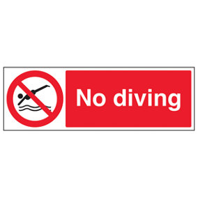 No Diving - Prohibition Water Sign - Adhesive Vinyl - 300x100mm (x3)
