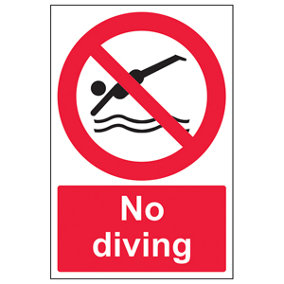 No Diving - Prohibition Water Sign - Rigid Plastic - 200x300mm (x3)