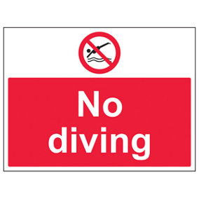 No Diving - Prohibition Water Sign - Rigid Plastic - 400x300mm (x3)