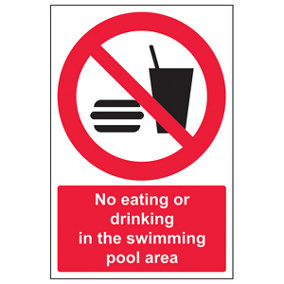 No Eating Or Drinking Swimming Pool Sign Adhesive Vinyl 200x300mm (x3)