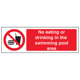 No Eating Or Drinking Swimming Pool Sign Adhesive Vinyl 450x150mm (x3)