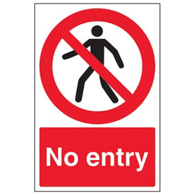 No Entry Pedestrian Prohibit Access Sign Adhesive Vinyl 200x300mm (x3)