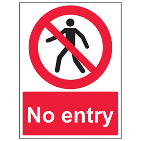 No Entry Pedestrian Prohibit Access Sign Adhesive Vinyl 300x400mm (x3)