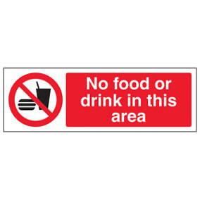 No Food Drink In This Area Hygiene Sign - Adhesive Vinyl - 450x150mm (x3)
