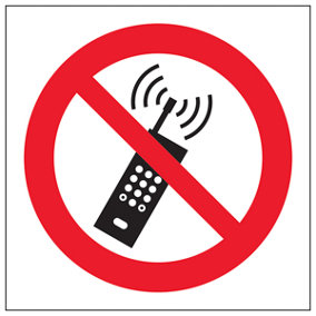 No Mobile Phones Logo Prohibited Sign - Adhesive Vinyl - 100x100mm (x3)