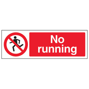 No Running Prohibited Public Safety Sign - Adhesive Vinyl - 300x100mm (x3)
