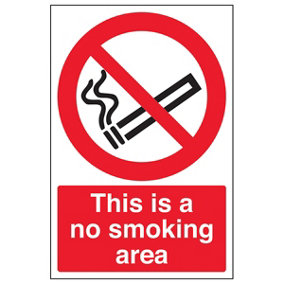 No Smoking Area Prohibition Sign - Adhesive Vinyl - 200x300mm (x3)