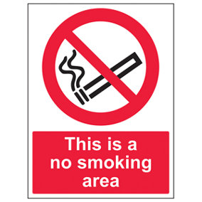 No Smoking Area Prohibition Sign - Adhesive Vinyl - 300x400mm (x3)