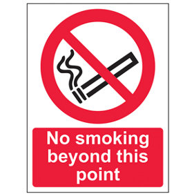 No Smoking Beyond Point Prohibited Sign Adhesive Vinyl 200x300mm (x3)